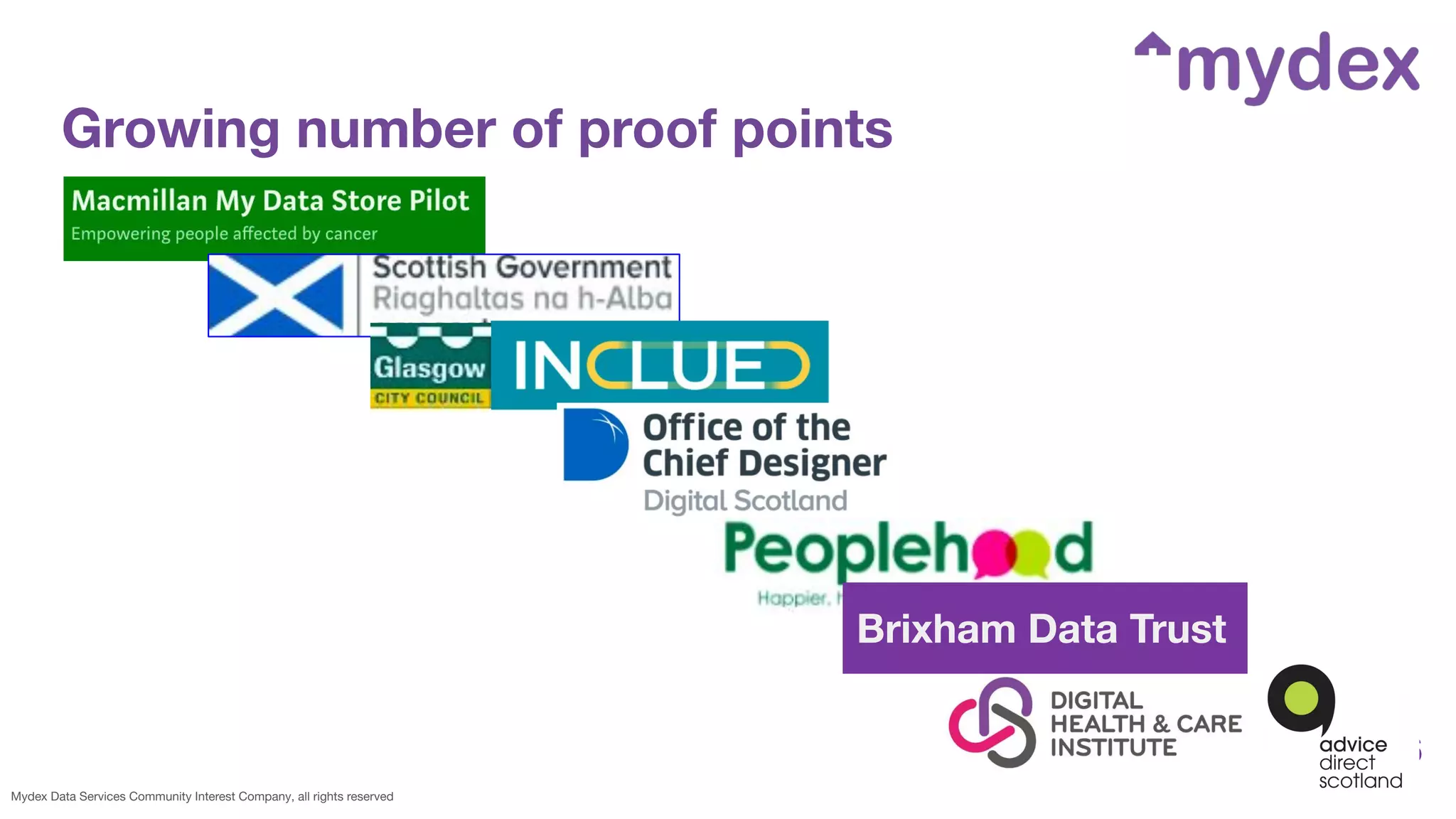Mydex Data Services Community Interest Company, all rights reserved
Growing number of proof points
6
Brixham Data Trust
 
