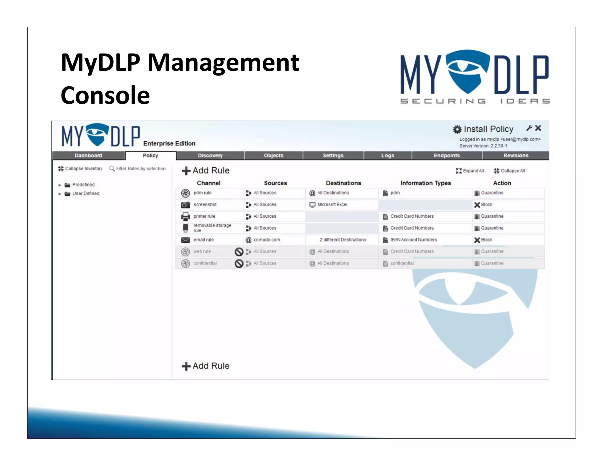 MyDLP Management 
Console 
