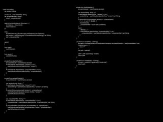 class Document {
var version: String
private var _uniqueIdentifier: String
var uniqueIdentifier: String {
return _uniqueIdentifier
}
static let sharedInstance: Document = {
let instance = Document()
return instance
}()
init() {
let infoDictionary = Bundle.main.infoDictionary! as Dictionary
self.version = infoDictionary["CFBundleShortVersionString"]! as! String
self._uniqueIdentifier = ""
}
deinit {
}
func load() {
loadDefaults()
}
func save() {
updateDefaults()
}
private func clearDefaults() {
let userDefaults = UserDefaults.standard
if userDefaults.object(forKey: "version") != nil {
userDefaults.removeObject(forKey: "version")
}
if userDefaults.object(forKey: "uniqueIdentifier") != nil {
userDefaults.removeObject(forKey: "uniqueIdentifier")
}
}
private func updateDefaults() {
let userDefaults = UserDefaults.standard
var versionString: String = ""
if userDefaults.object(forKey: "version") != nil {
versionString = userDefaults.object(forKey: "version") as! String
}
if versionString.compare(self.version) != .orderedSame {
userDefaults.setValue(self.version, forKey: "version")
userDefaults.synchronize()
}
var uniqueIdentifier: String = ""
if userDefaults.object(forKey: "uniqueIdentifier") != nil {
uniqueIdentifier = userDefaults.object(forKey: "uniqueIdentifier") as! String
}
if uniqueIdentifier.compare(self.uniqueIdentifier) != .orderedSame {
userDefaults.setValue(self.uniqueIdentifier, forKey: "uniqueIdentifier")
userDefaults.synchronize()
}
}
private func loadDefaults() {
let userDefaults = UserDefaults.standard
var versionString: String = ""
if userDefaults.object(forKey: "version") != nil {
versionString = userDefaults.object(forKey: "version") as! String
}
if versionString.compare(self.version) != .orderedSame {
/* バージョン不一致対応 */
clearDefaults()
_uniqueIdentifier = UUID.init().uuidString
}
else {
/* 読み出し */
if userDefaults.object(forKey: "uniqueIdentifier") != nil {
_uniqueIdentifier = userDefaults.object(forKey: "uniqueIdentifier") as! String
}
}
}
private func modelDir() -> String {
let paths = NSSearchPathForDirectoriesInDomains(.documentDirectory, .userDomainMask, true)
if paths.count < 1 {
return ""
}
var path = paths[0]
path = path.appending(".model")
return path
}
private func modelPath() -> String {
let path = modelDir().appending("/model.dat")
return path;
}
}
 