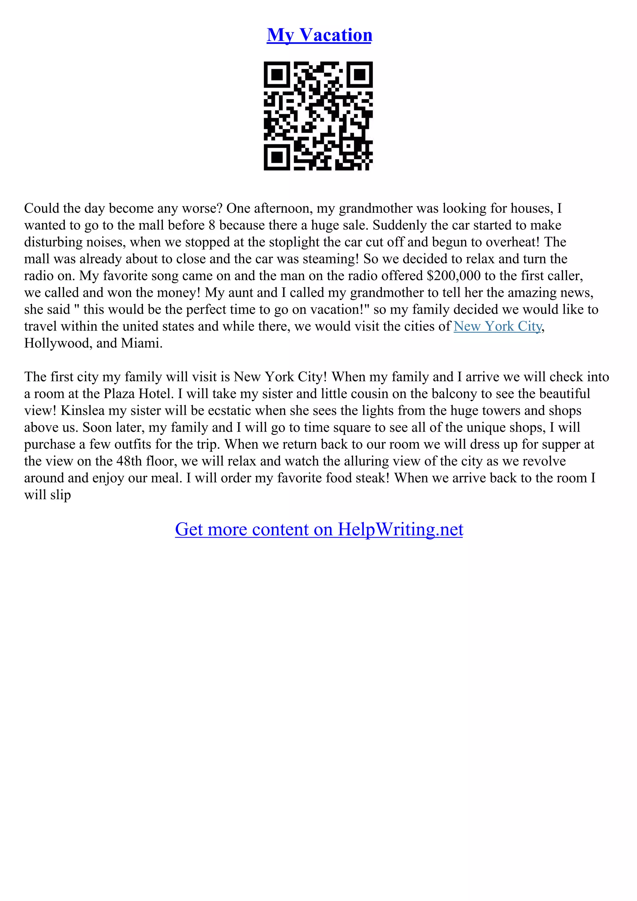 My Dream Vacation Essay PDF