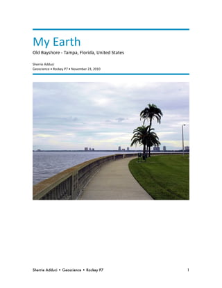 My Earth
Old Bayshore ‐ Tampa, Florida, United States
Sherrie Adduci
Geoscience • Rockey P7 • November 23, 2010
Sherrie Adduci • Geoscience • Rockey P7
 1
 