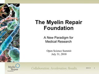 The Myelin Repair Foundation Open Science Summit July 31, 2010 A New Paradigm for Medical Research 