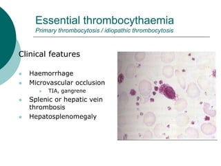 Myelofibrosis
 Extramedullary hematopoeisis—hepatic and
splenic enlargement, thoracic paravertebral
masses
 Bones
 Unif...