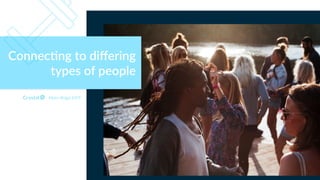 Myers Briggs ESFP
Connec+ng to diﬀering
types of people
 