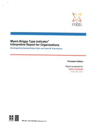 Myers briggs personality report 2011