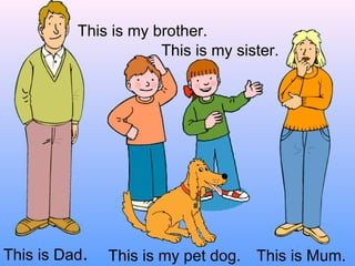 This is Dad. This is Mum.
This is my brother.
This is my sister.
This is my pet dog.
