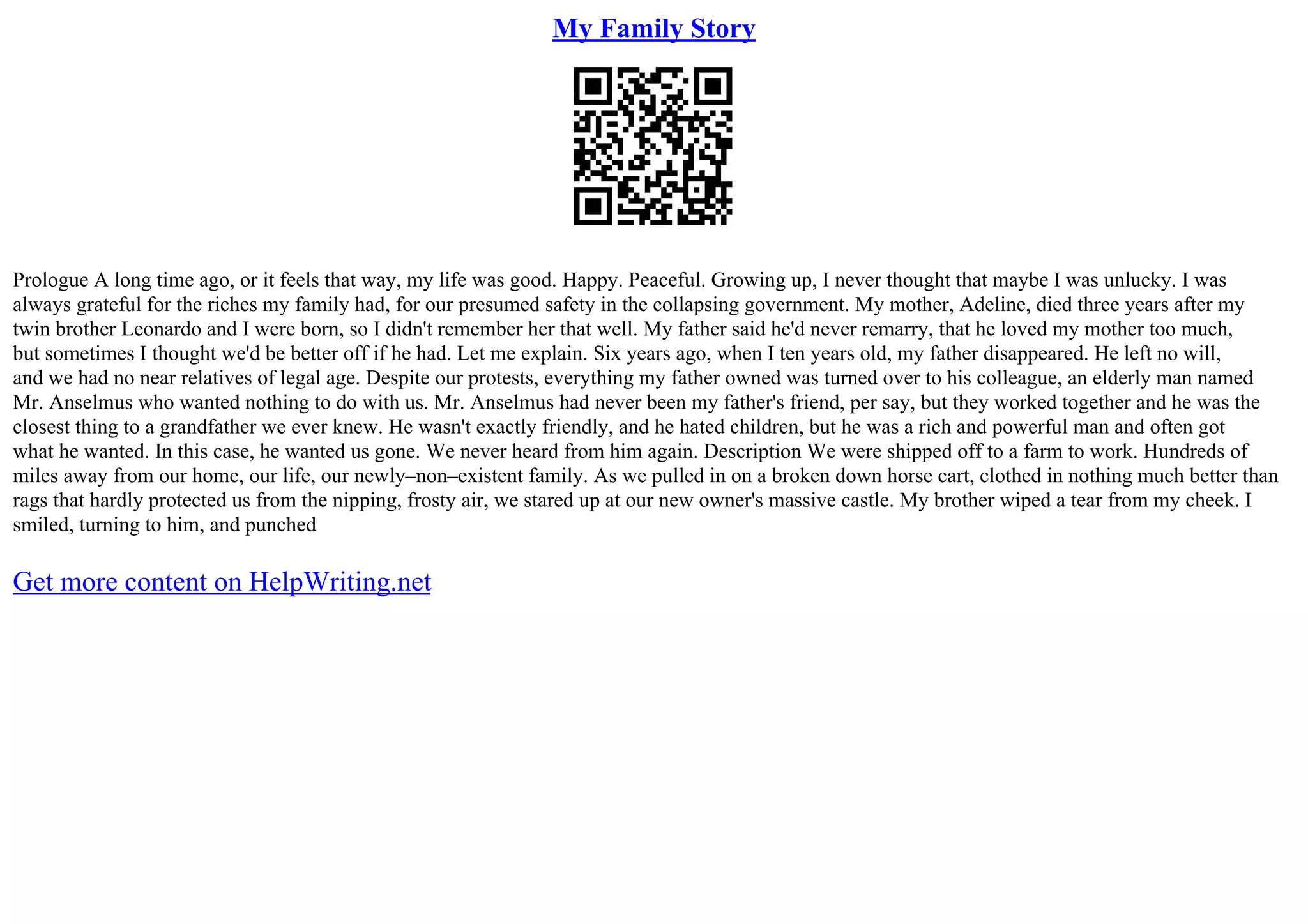 Family Story Writing Example My Family Story | PPT