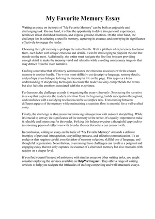 My Favorite Memory Essay. My Childhood Memories Essay Essay on My ...