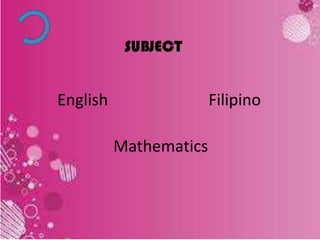 SUBJECT
English
Mathematics
Filipino
 