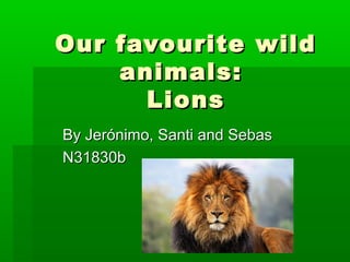 Our favourite wildOur favourite wild
animals:animals:
LionsLions
By Jerónimo, Santi and SebasBy Jerónimo, Santi and Sebas
N31830bN31830b
 