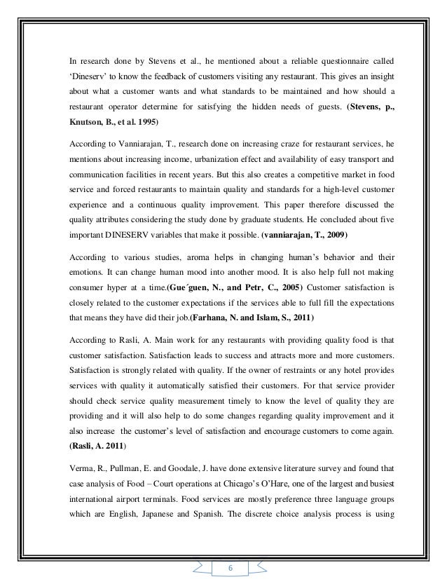 Thesis on customer satisfaction in restaurants