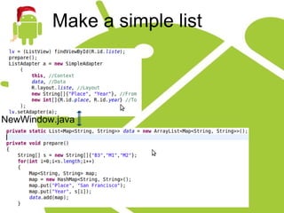 Make a simple list NewWindow.java 