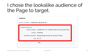 I chose the lookalike audience of
the Page to target.
Have peace of mind and do more on your business. AnnKristine.com 26
 
