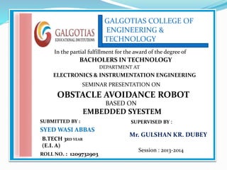 Obstacle Avoidance Robot Summer training Presentation | PPTX