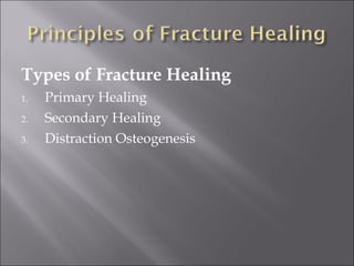 Types of Fracture Healing
1. Primary Healing
2. Secondary Healing
3. Distraction Osteogenesis
 
