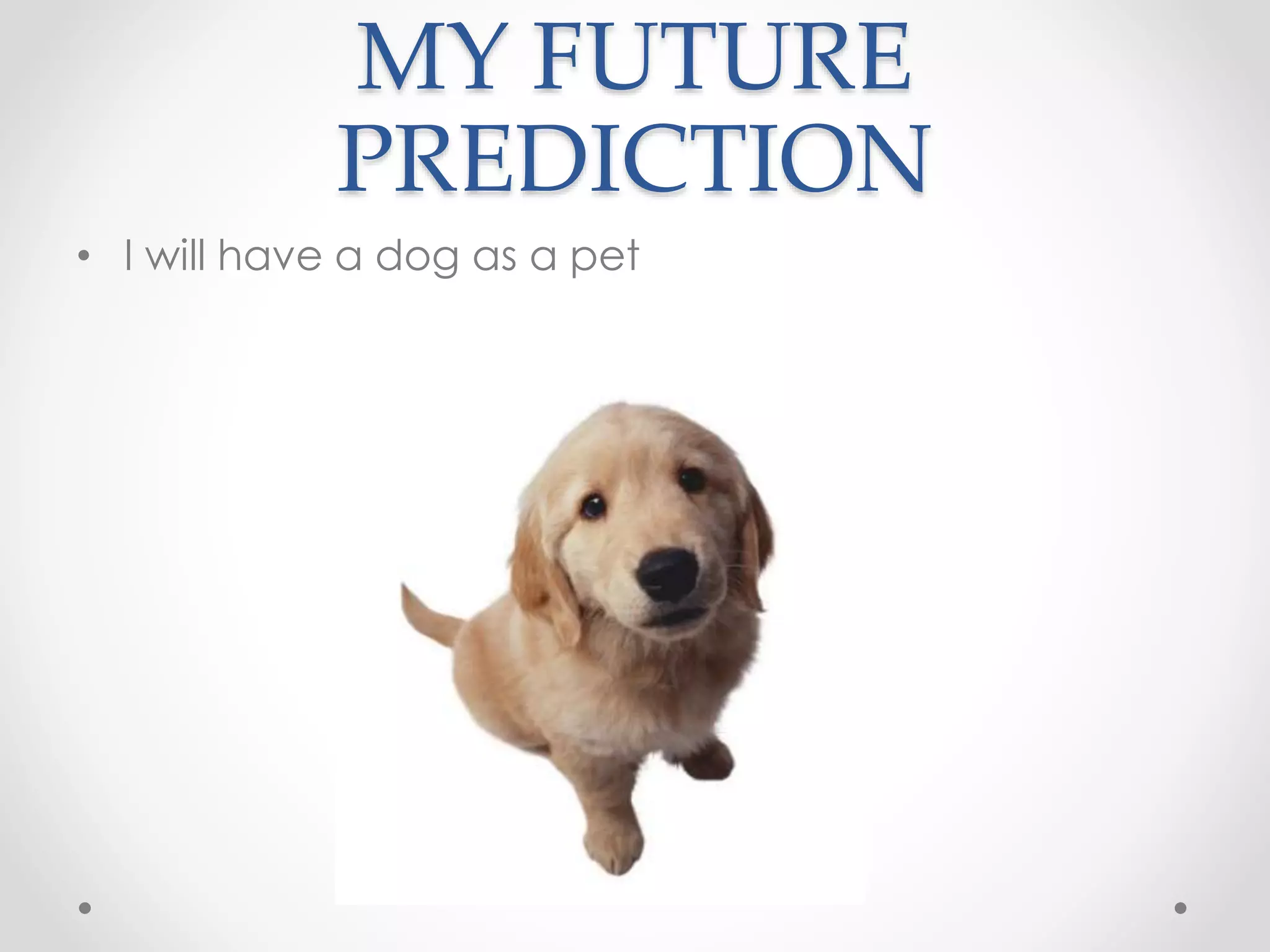 MY FUTURE
PREDICTION
• I will have a dog as a pet
 