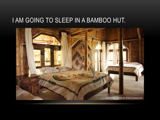 I AM GOING TO SLEEP IN A BAMBOO HUT.
 