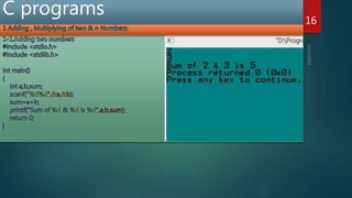 C programs 16
 