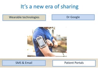 www.trainitmedical.com.au
It’s a new era of sharing
Dr GoogleWearable technologies
Patient PortalsSMS & Email
 