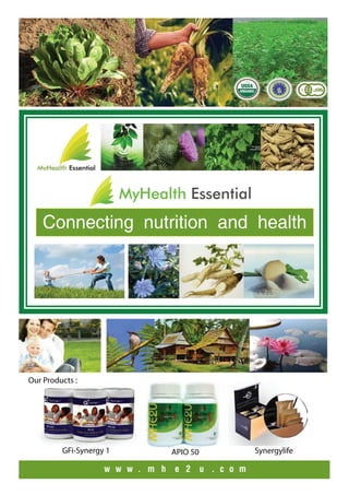 Connecting nutrition and health




Our Products :




         GFi-Synergy 1            APIO 50               Synergylife

                    w w w . m h   e 2       u . c o m
 