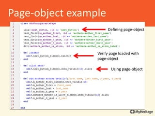 Using page-object
Defining page-object
Verify page loaded with
page-object
Page-object example
 