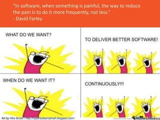 “In software, when something is painful, the way to reduce
the pain is to do it more frequently, not less.”
- David Farley
 