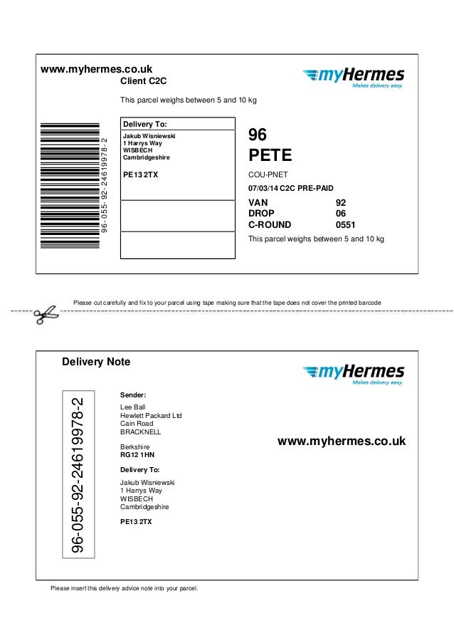 print my hermes label