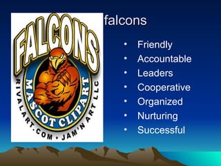 falcons  Friendly Accountable Leaders Cooperative Organized Nurturing Successful 