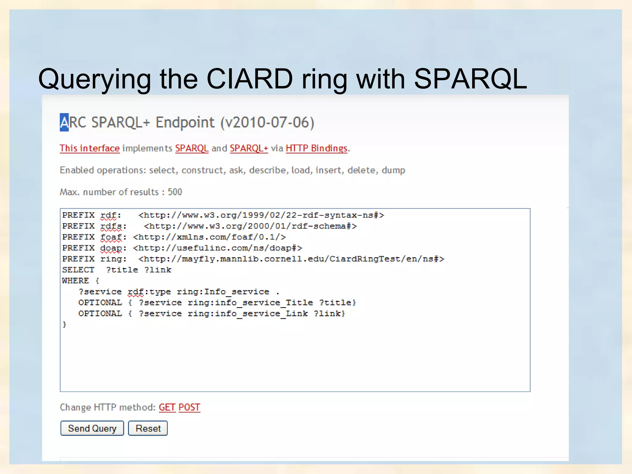 Querying the CIARD ring with SPARQL
 