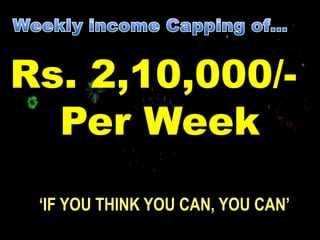 Rs. 2,10,000/Per Week
‘IF YOU THINK YOU CAN, YOU CAN’

 