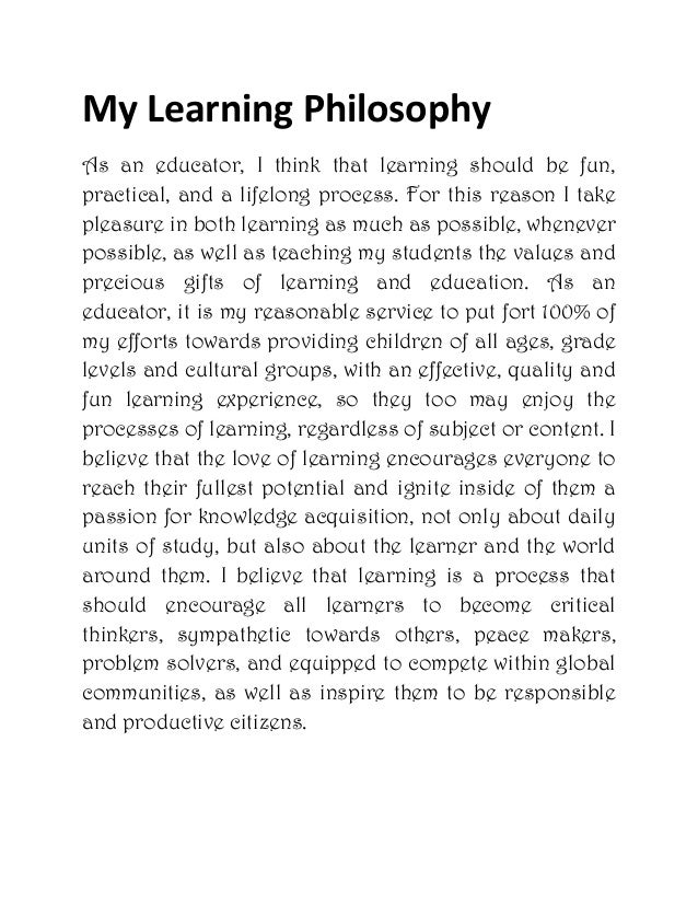 My Philosophy Of Teaching And Learning