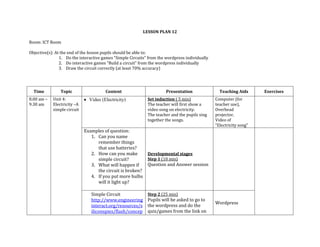 LESSON PLAN 12<br />Room: ICT Room<br />Objective(s): At the end of the lesson pupils should be able to:<br />,[object Object]