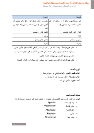 "   )) :                                       )) :
                   ((                                 ((




                    .




                        .                                     :
                             .            4                           :
                                                  .                       :




    :                            .            ­
                               Specific
                            Measurable
                             Attainable                           ¯
                                     Realistic
                             Time bond


4
 