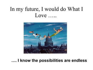 In my future, I would do What I Love …..  … . I know the possibilities are endless   