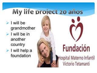  I will be
grandmother
 I will be in
another
country
 I will help a
foundation
 