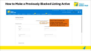 How to Make a Previously Blocked Listing Active
Step 4:Check details like
Pricing, Inventory and
Shipping, then choose Active
from the drop down menu
 