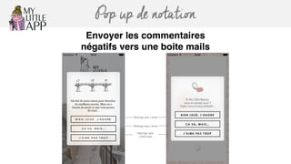 Pop up de notation
Envoyer les commentaires
négatifs vers une boite mails
 