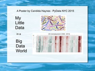 1
My
Little
Data
A Poster by Candida Haynes - PyData NYC 2015
Big
Data
World
in a
 