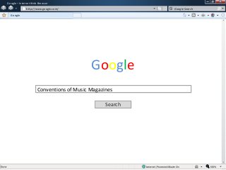 Google – Internet Web Browser
w

http://www.google.com/

Google Search

Google

Google
Conventions of Music Magazines
Search
Search

 