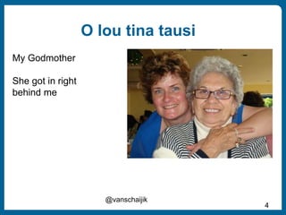 O lou tina tausi
@vanschaijik
4
My Godmother
She got in right
behind me
 