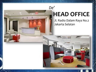 Jl. Radio Dalam Raya No.2
Jakarta Selatan
De’
HEAD OFFICE
 