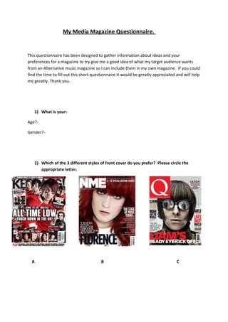 My media magazine questionnaire