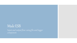 MuleESB
Input and output flow: using file and logger
component
 