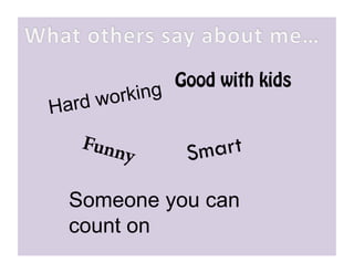 Good with kids
    a rd wo rking
H
      Funn
          y          S mart

    Someone you can
    count on
 