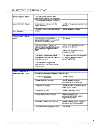 MARKETING STRATEGY CONT.




                                                                                                                 8
Investor Summary • September 2011 • Copyright © 2011 fourthdimensionline • CONFIDENTIAL   myne.com • jeremy@myne.com
 