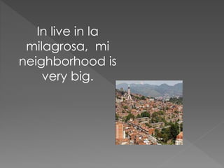 In live in la 
milagrosa, mi 
neighborhood is 
very big. 
 
