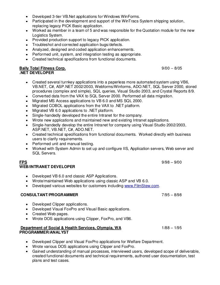Vb6 programmer resume