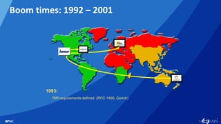 8
8
Boom times: 1992 – 2001
RIR requirements defined (RFC 1466, Gerich)
1993:
 