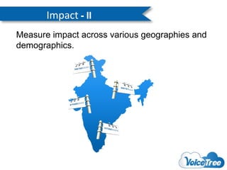 Impact - II
Measure impact across various geographies and
demographics.

 