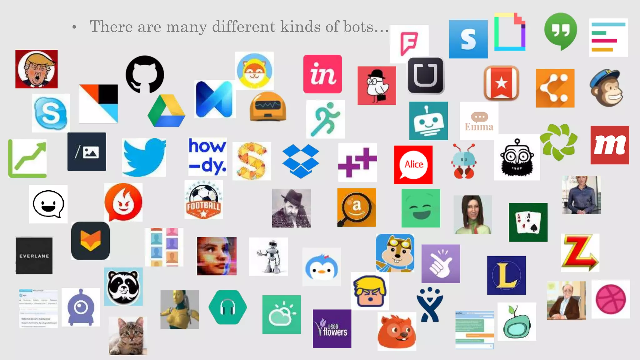 • There are many different kinds of bots…
 